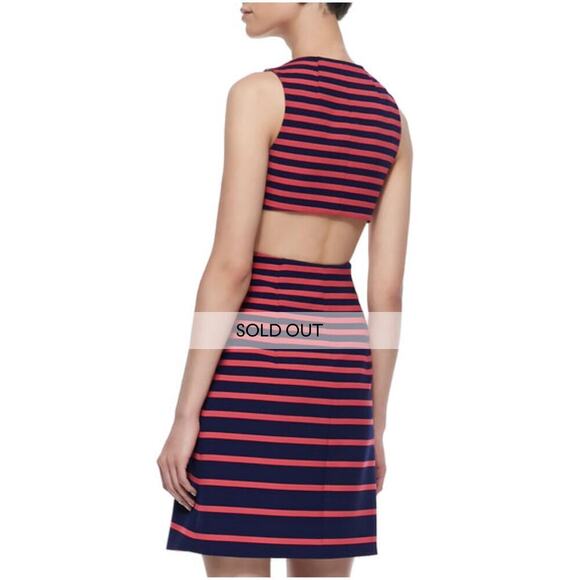Thakoon Addition Short Sleeve Cut Out Back Dress Pink Navy Blue Style Size 6 - Picture 3 of 16